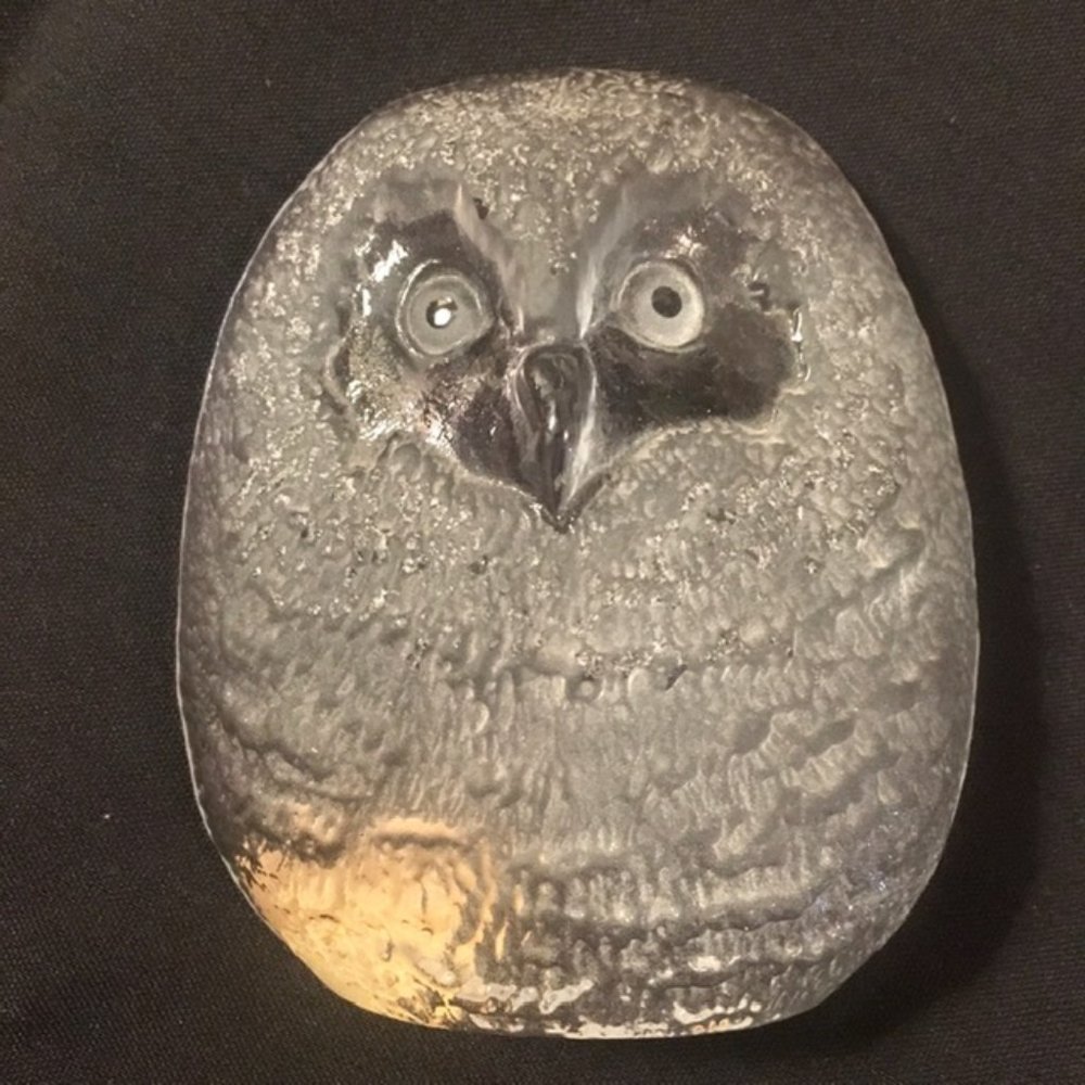 Mats Jonasson Owl Lead Crystal Made in Sweden Signed Sculpture 1970s Vintage